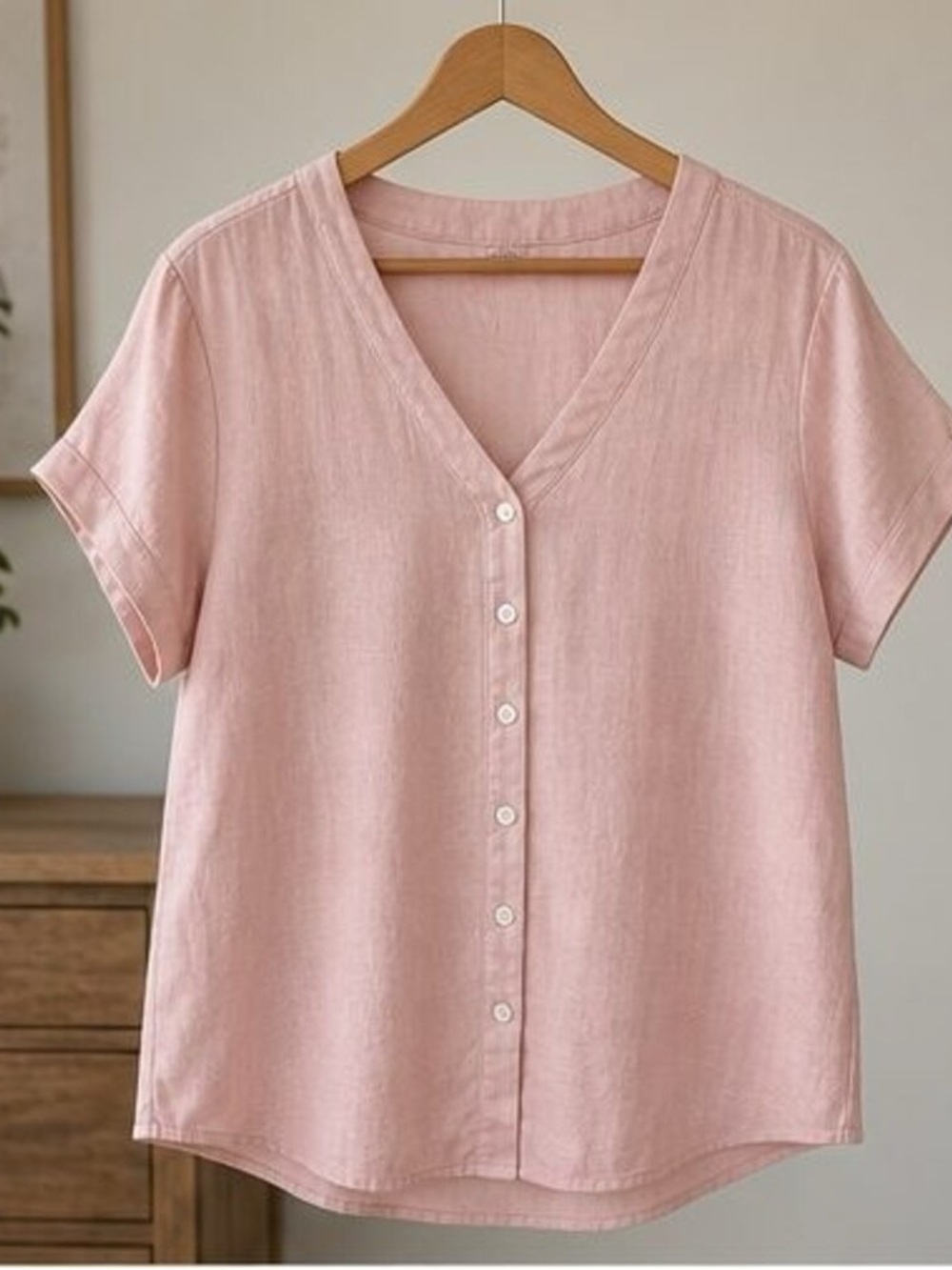Women’s V-Neck Button Front Top - Light Pink